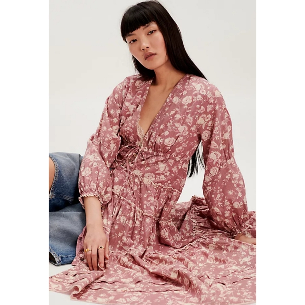 Free People Pappiet Midi Dress Rose Combo Size XS
